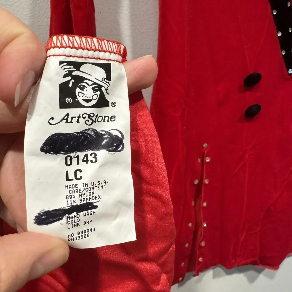 Art Stone Red Velvet Dance Costume Rhinestone Tuxedo Jacket Long Sleeve Child LC